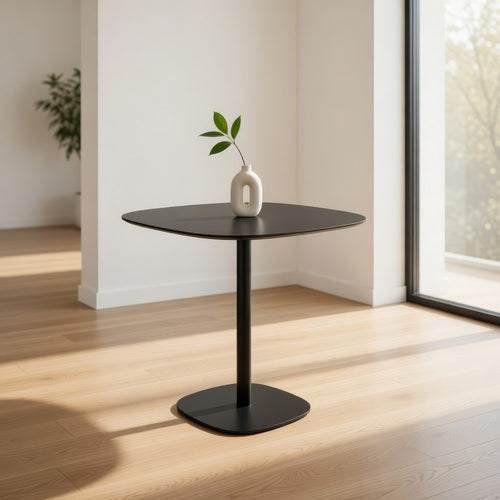 Liki 28 Inch Bistro Dining Table, Round Top and Base, Modern Black Metal By Casagear Home