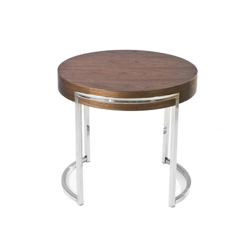 Dami 22 Inch Side End Table, Walnut Brown Round Top, Open Metal Frame By Casagear Home