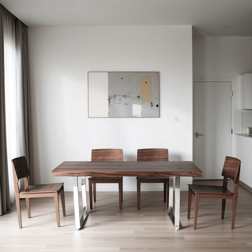 Ien 71 Inch Dining Table, Rectangular Top, Open Metal Panel, Walnut Brown By Casagear Home
