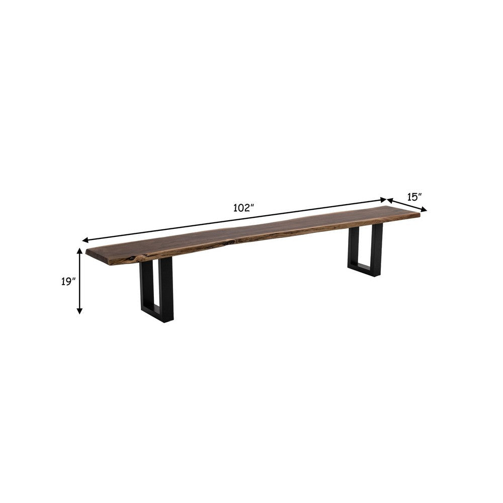 Cid Xue 102’’ Dining Bench Brown Live Edge Rectangular Top by Casagear Home BM317243