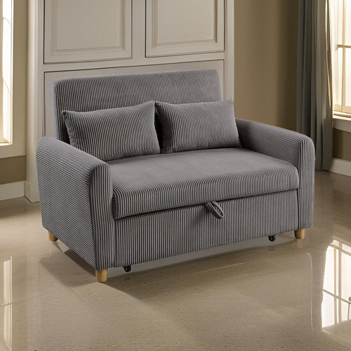 Tina 54 Inch Convertible Sleeper Loveseat, Round Arms, 2 Pillows, Brown By Casagear Home