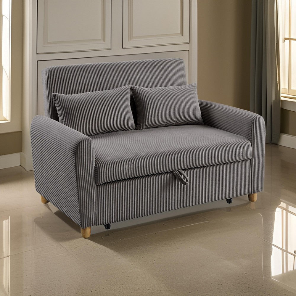 Tina 54 Inch Convertible Sleeper Loveseat, Round Arms, 2 Pillows, Brown By Casagear Home