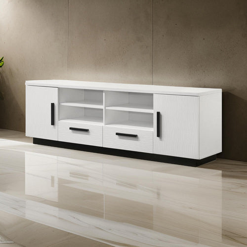 Sda 71 Inch TV Media Console, Door Cabinets, Drawers, Black Handles, White By Casagear Home