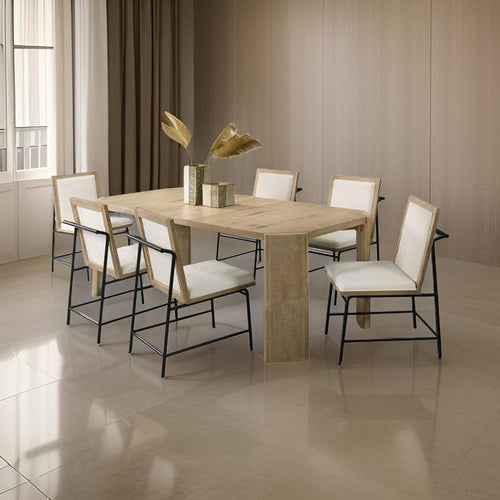 Meni 7pc Extendable Dining Table with 5 Chairs and Bench, Cream, Black By Casagear Home