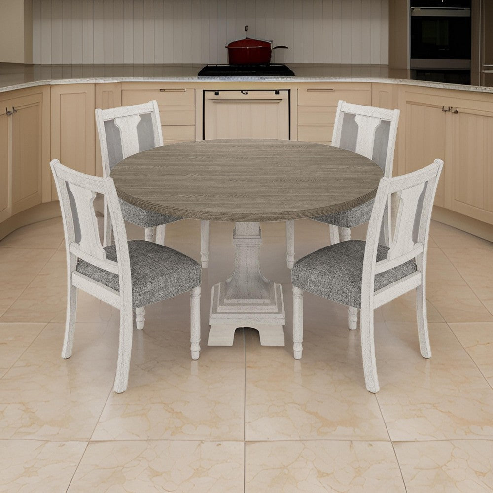 Sane 5pc Dining Table and Chair Set, Fiddleback, Round Top, Gray, White By Casagear Home