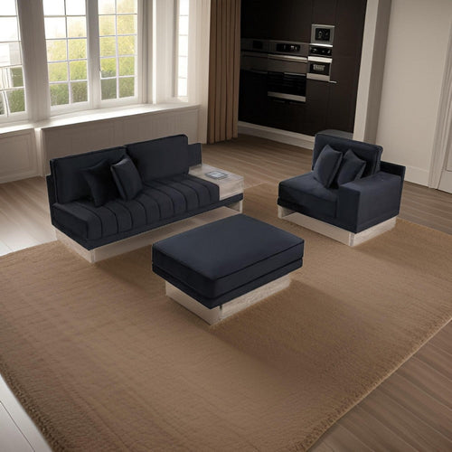 Phsy 123 Inch Modular Sectional Sofa with Storage Table, USB, Black Velvet By Casagear Home