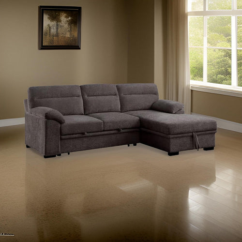 Geni Sleeper Sectional Sofa with Right Chaise, Brown, USB C Port