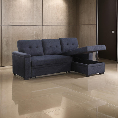 Lusy 85 Inch Reversible Sleeper Sectional Sofa, Storage Chaise, Dark Gray By Casagear Home