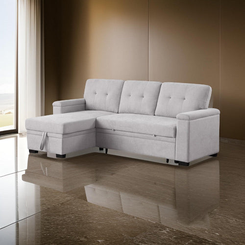 Lusy 85 Inch Reversible Sleeper Sectional Sofa, Storage Chaise, Light Gray By Casagear Home