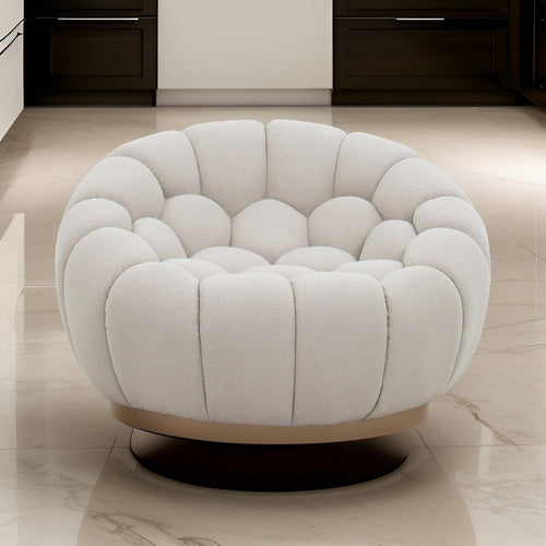 Reno Ola 48 Inch Accent Chair, Tufted Cloud Seat, Beige Fabric, Wood Frame By Casagear Home