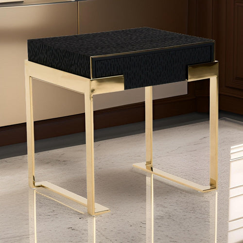 Cid Ruth 25 Inch Nightstand, Square Wenge Top, Polished Gold Steel Legs By Casagear Home