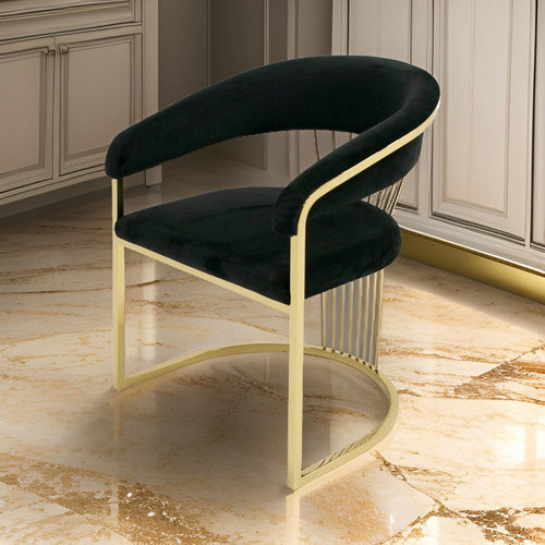 Moha 24 Inch Dining Chair, Round Cantilever Base, Black Velvet, Gold Finish By Casagear Home