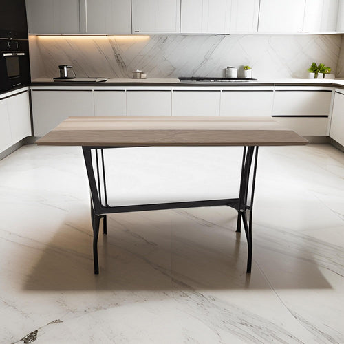 Glory 107 Inch Dining Table, Rectangular Top, Trestle Iron, Black, Walnut By Casagear Home