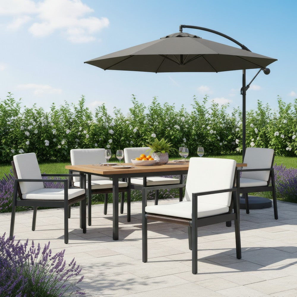 Eni Outdoor Dining Chair Set of 2, Cushioned Seat and Back, White, Black By Casagear Home