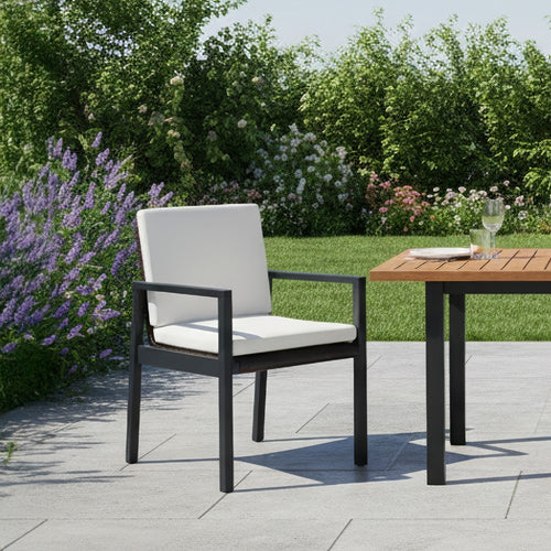 Eni Outdoor Dining Chair Set of 2, Cushioned Seat and Back, White, Black By Casagear Home
