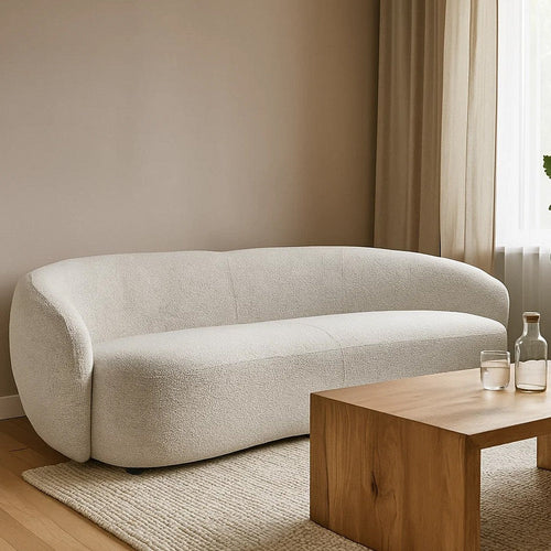 90 Inch Sofa, Contemporary Curved Round Back, Plush Off White, Black Feet By Casagear Home