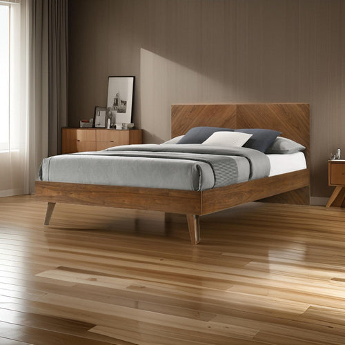 Nova Rem Queen Size Platform Bed, Chevron Pattern Headboard, Walnut Brown By Casagear Home