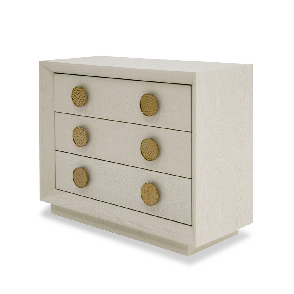 Cid Jorie 39 Inch Nightstand 3 Drawers Cream White Wood Steel Handles By Casagear Home BM317632