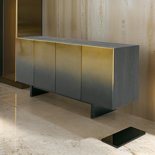 Cid Vito 63 Inch Sideboard Buffet, 4 Cabinets, Doors, Black Ash Wood, Steel By Casagear Home