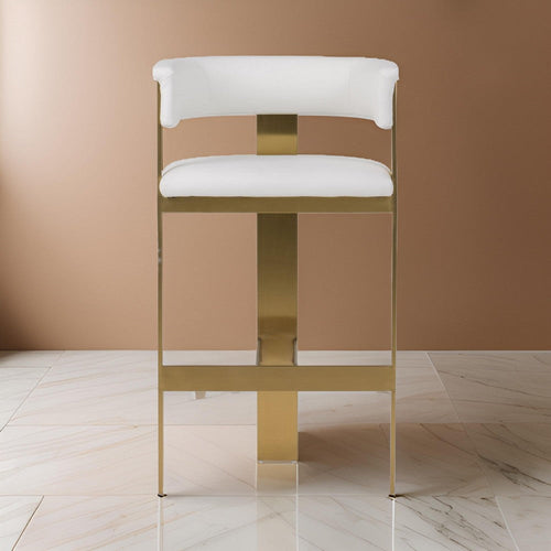 Cid Willow Barstool Chair, White Faux Leather, Gold Metal Three Leg Base By Casagear Home