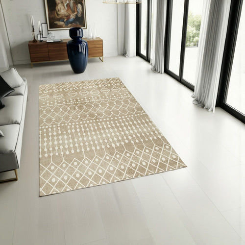 Ashley Bunny 5 x 7 Area Rug, Low Pile Brown Tribal for Busy Area