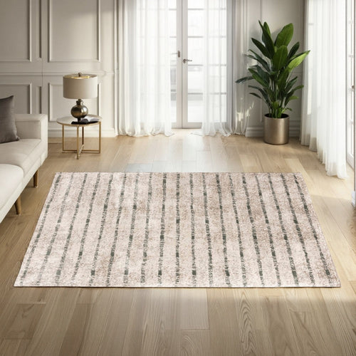 Ashley Bony 5 x 7 Area Rug, Stripe Design Cream and Sage Soft Pile