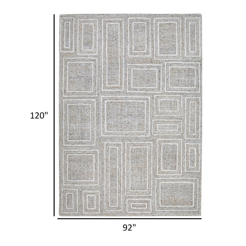 Bora 8 x 10 Area Rug Geometric Pattern Polyester Gray White Wool Cotton By Casagear Home BM318360
