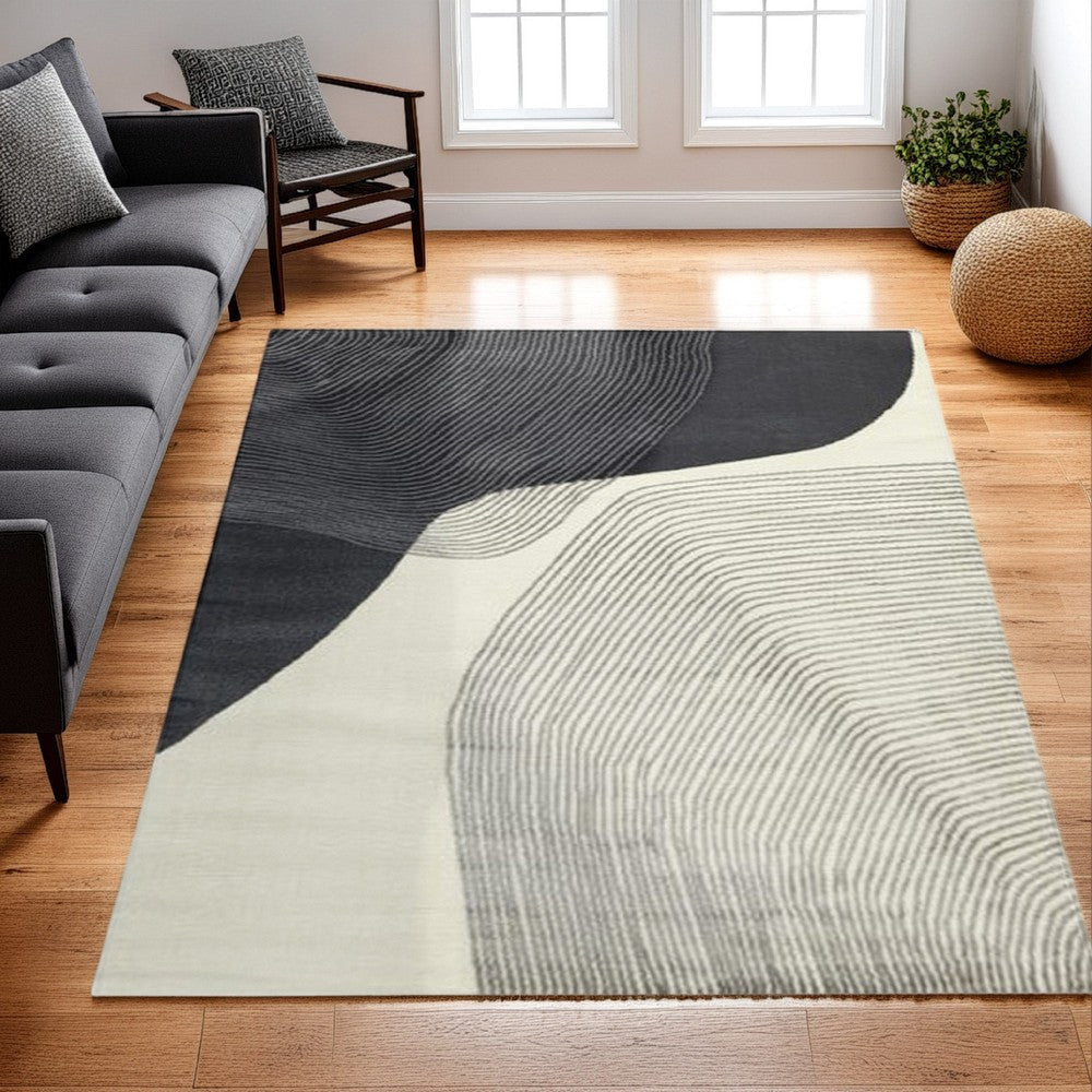 Ashley Rosy 8 x 10 Area Rug, Soft Pile Polyester, Black Gray Beige