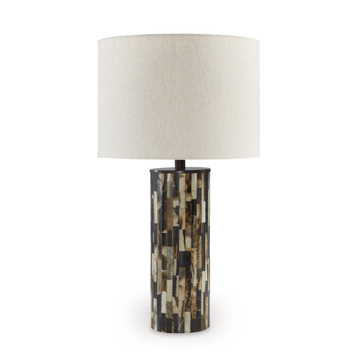 Ashley Foer 27" Table Lamp, Cream Drum Fabric Shade, Black Resin