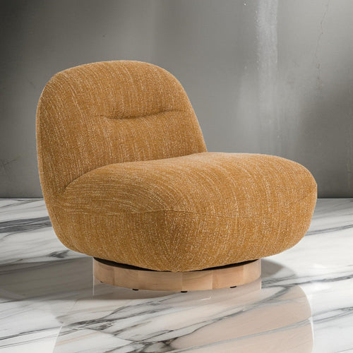 Cid Luisa 33 Inch Swivel Accent Chair, Orange Polyester, Solid Wood Frame By Casagear Home