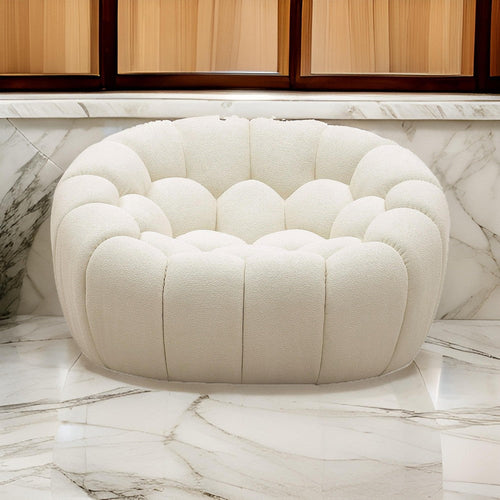 Reno Ola 48 Inch Accent Chair, Cushioned Hexagonal Tufted Seat, White By Casagear Home