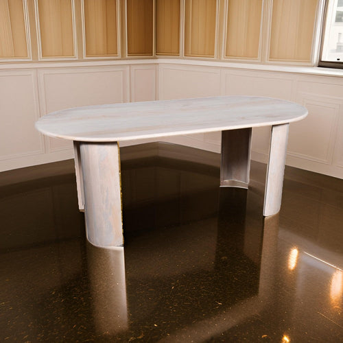 Hedy Dining Table, 79 Inch Oblong Top, White Mango Wood, Curved Panel Legs By Casagear Home