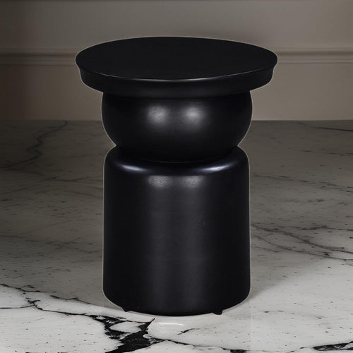 Side End Table, 16 Inch Round Top, Thick Pedestal Base, Black Mango Wood By Casagear Home