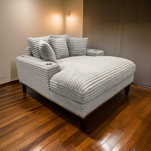 Ziv Oversized Cuddler Chaise, Plush Ribbed Gray Polyester Upholstery By Casagear Home