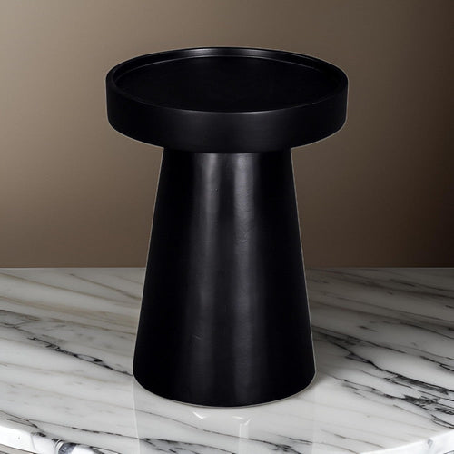 Side End Table, 16 Inch Raised Edge Round Top, Flared Base, Black Wood By Casagear Home