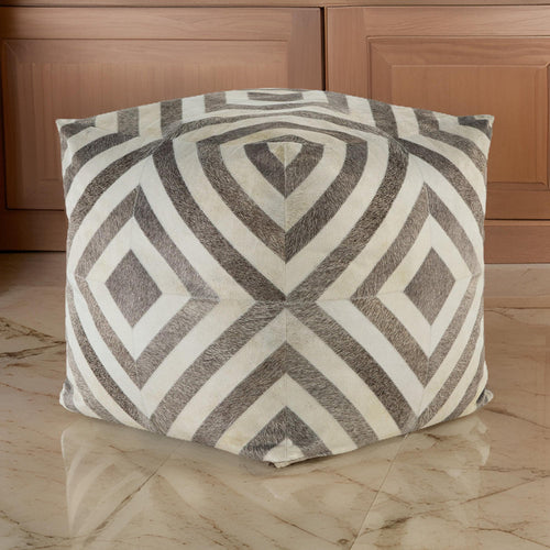 Ashley Ottoman Pouf, 18", Square Geometric, Brown Ivory Polyester