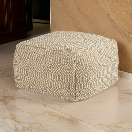 Ashley Sena 22" Ottoman Pouf, Handwoven Pattern, Beige White
