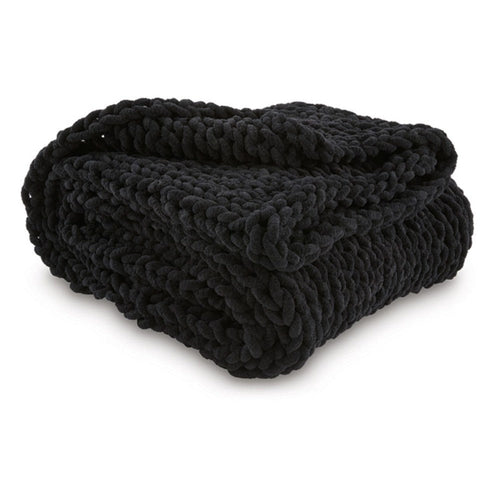 Deon Throw Blanket Set of 3 | Hand Knitted Chenille | Black
