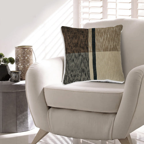 Ashley Tena 20" Accent Pillow Set of 4, Plaid Pattern Black Tan