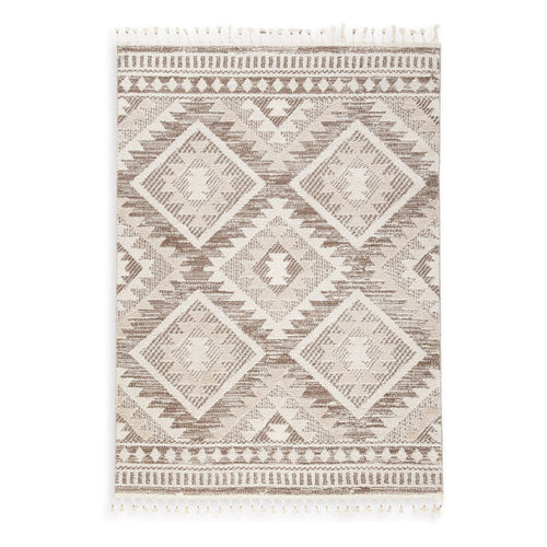 Ashley Doel 8 x 11 Large Area Rug, Diamond, Braided Tassel, Beige