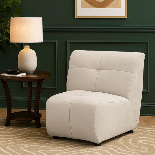 Hia Modular Armless Sofa Chair, Low Profile, Tufted Ivory White Silk Fabric By Casagear Home