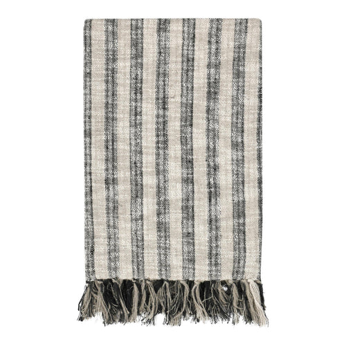 Striped Throw Blanket | Cotton | Black White | Knotted Top