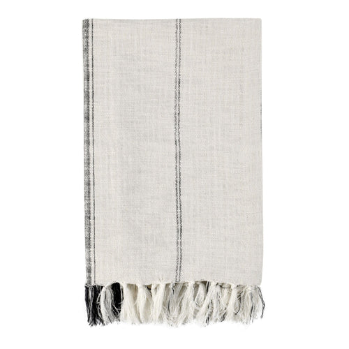 Textured Throw Blanket | Hand Woven | Fringed Ivory Linen