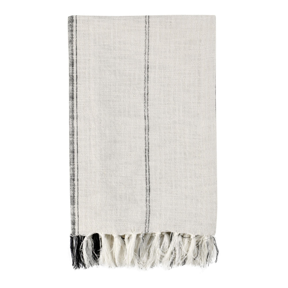 Textured Throw Blanket | Hand Woven | Fringed Ivory Linen
