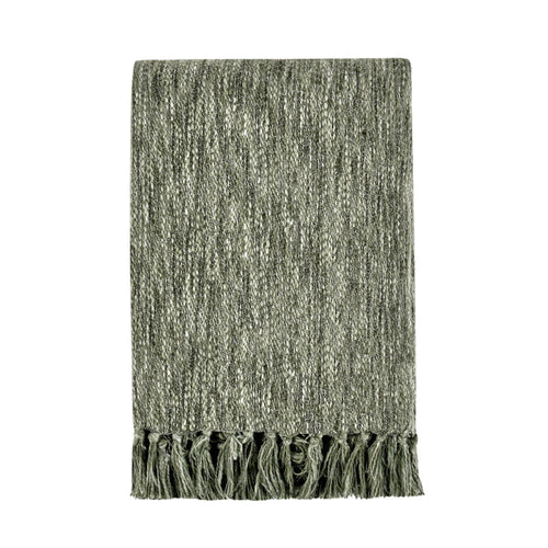 Avu Throw Blanket | Hand Woven Texture | Fringed Cotton | Green