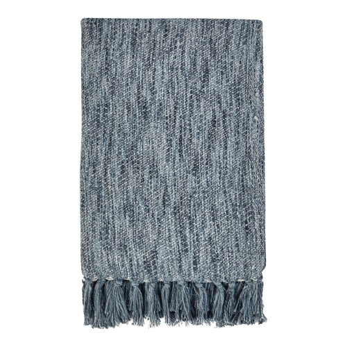 Avu Throw Blanket | Hand Woven Texture | Fringed Cotton | Blue