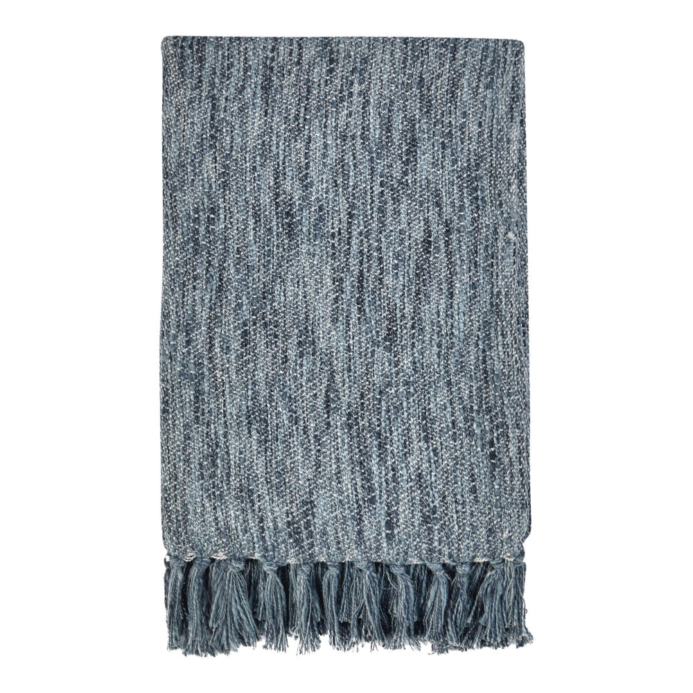 Avu Throw Blanket | Hand Woven Texture | Fringed Cotton | Blue