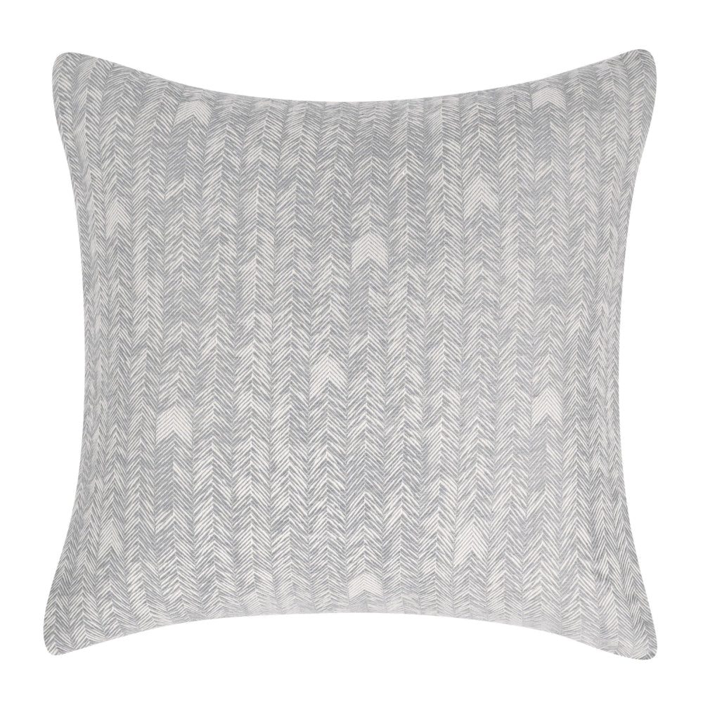 Zima 26 Inch Euro Pillow Sham, Hand Stitched Embroidery, Soft Gray Cotton By Casagear Home