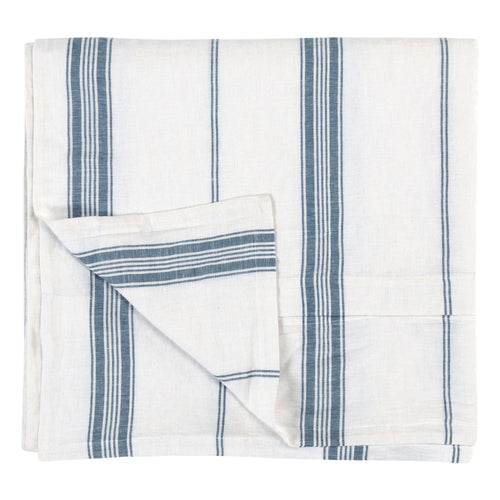 Taki King Size Duvet Cover, Woven Blue and White Stripes Linen Cashmere By Casagear Home
