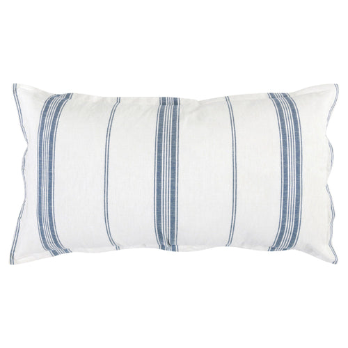 Taki 20 x 36 King Pillow Sham, Woven Blue and White Stripes Linen Cashmere By Casagear Home